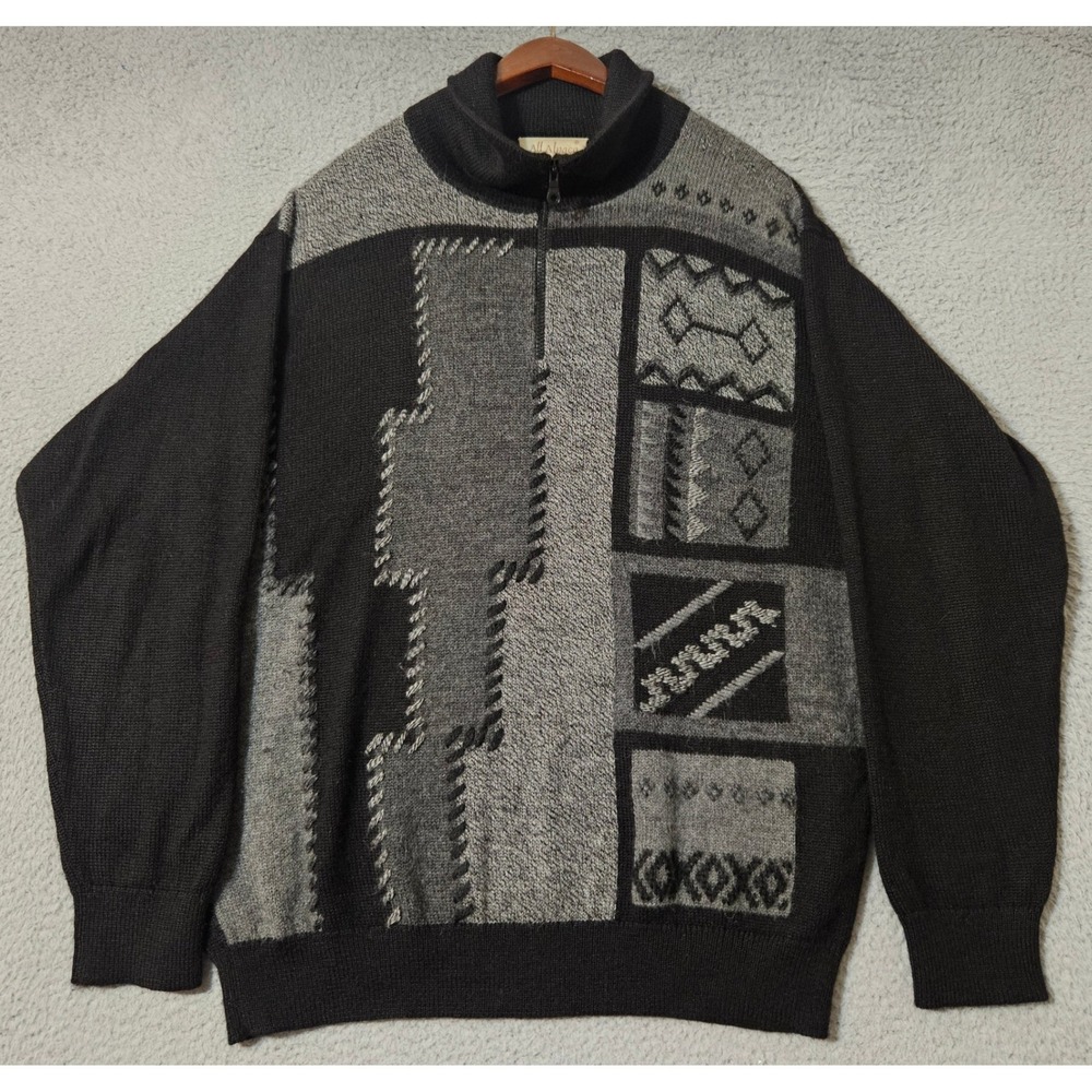 All Alpaca Men's Size Large Gray Black 100% Baby Alpaca Sweater‎ 1/4 Zip L/S